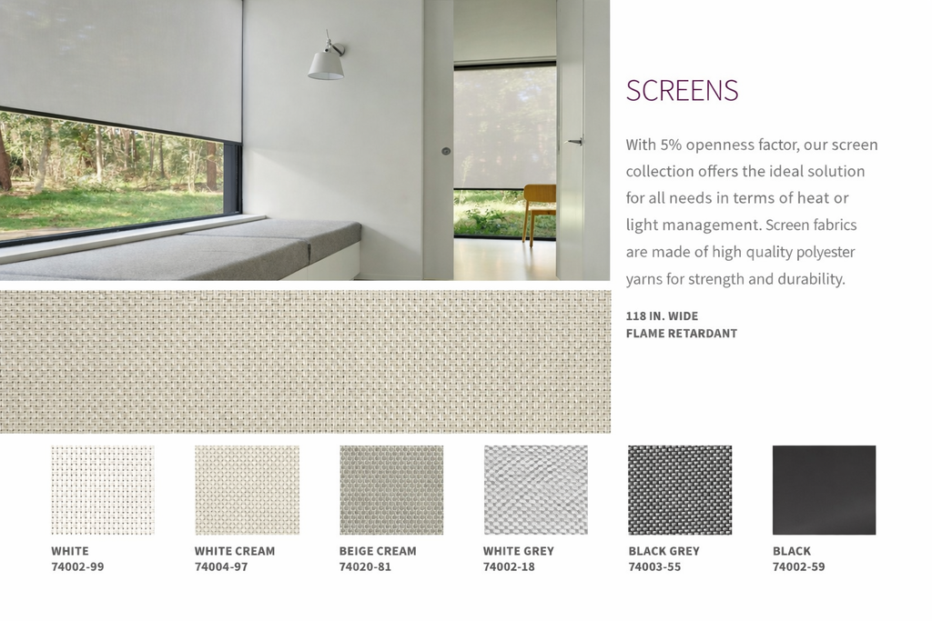 Forest Apollo Commercial Screen Roller Shade with Bi-Directional Clutch and Flame Retardant Fabric