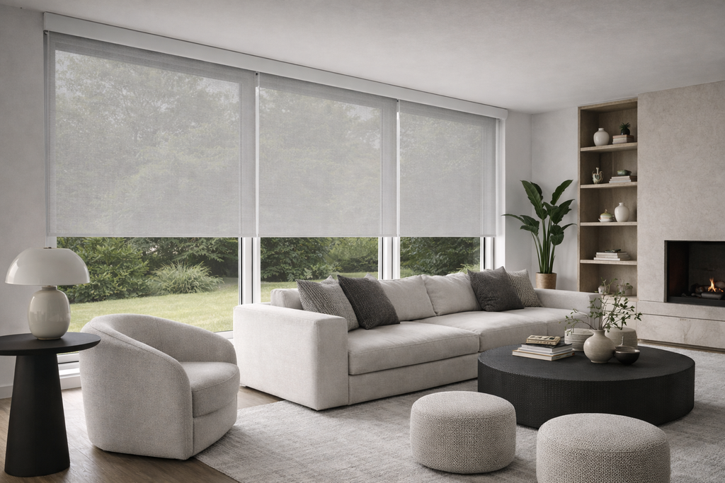 Forest Apollo Cordloop Roller Shade with Screen Fabric for Commercial and Residential Window Coverings