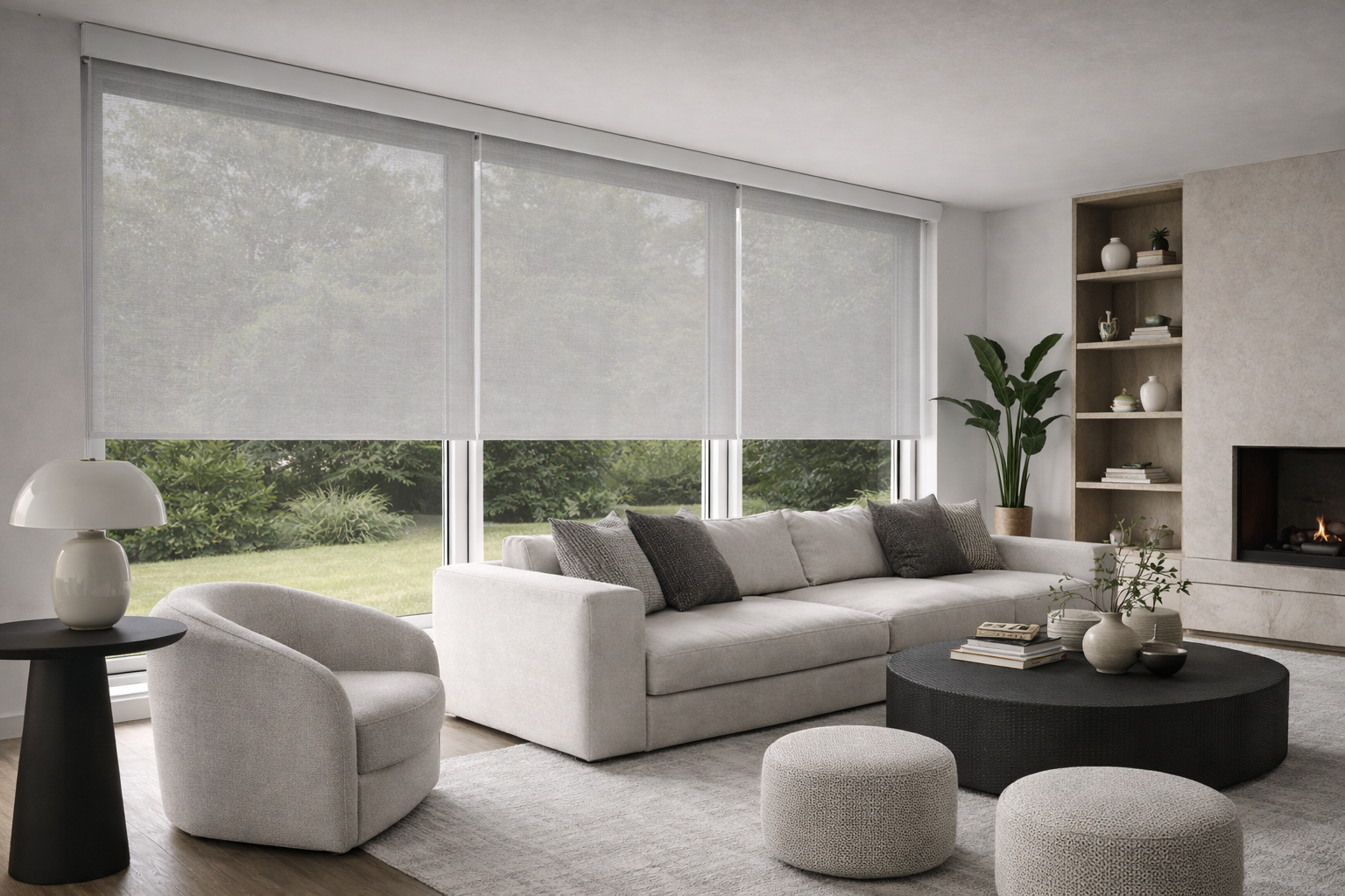 Forest Apollo Cordloop Roller Shade with Screen Fabric for Commercial and Residential Window Coverings