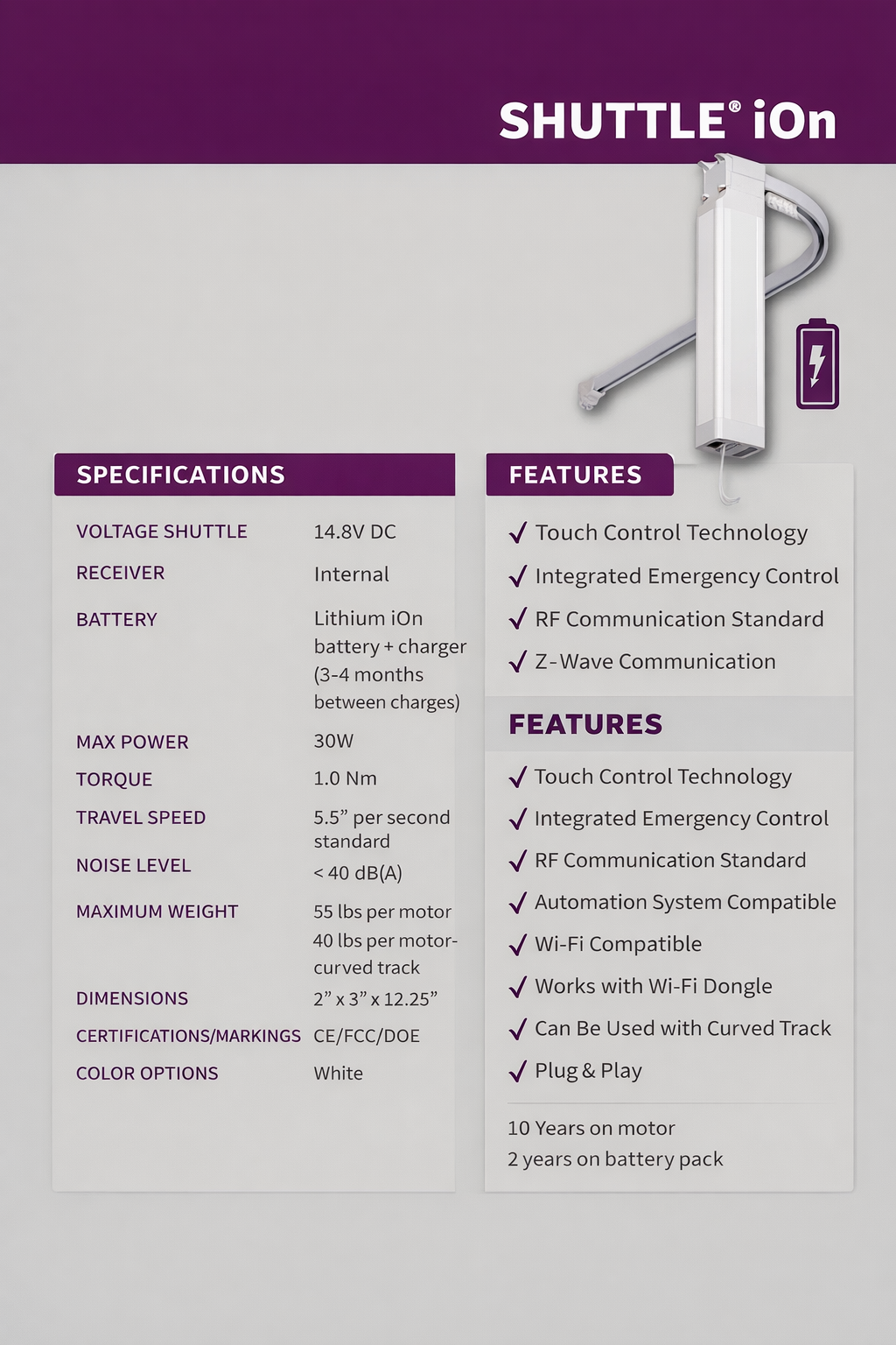 Forest Cordoba Motorized Drapery Rod with Wood Fascia and Rechargeable Battery Motor Curtain Hardware