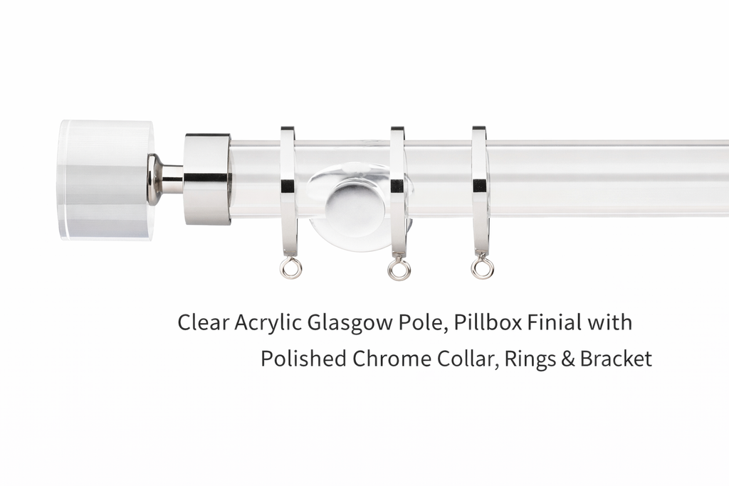 Forest Glasgow Acrylic Drapery Pole Rings with Plastic Insert for Quiet Curtain Traversing on 1 3/8 Inch Pole