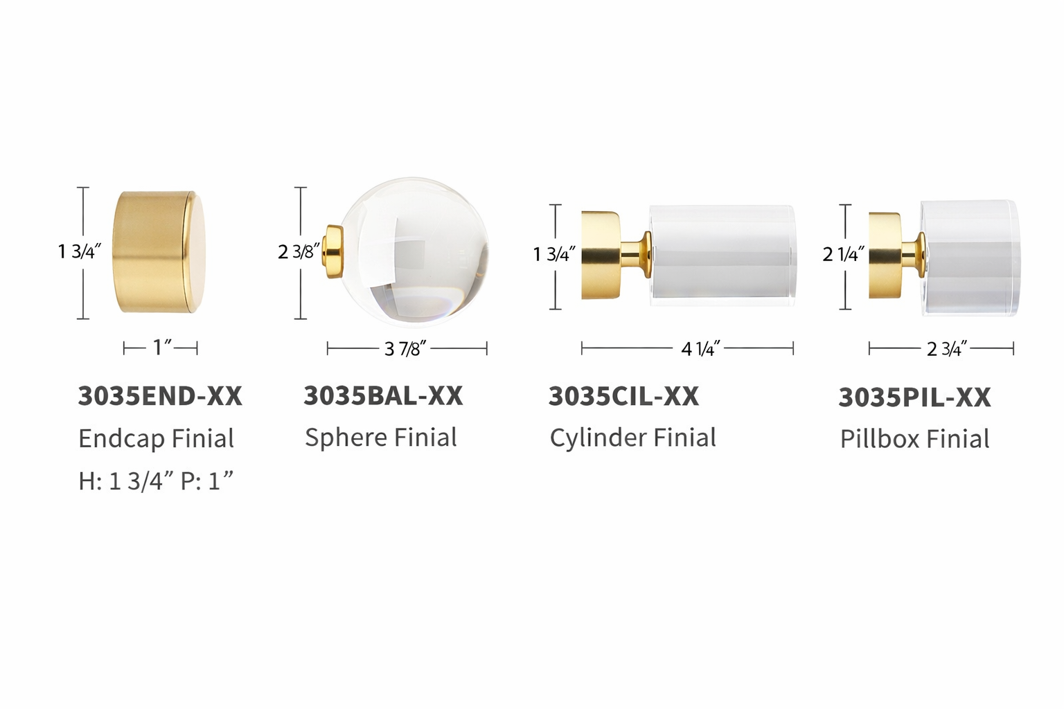 Forest Glasgow Clear Acrylic Pole Finials for Modern and Contemporary Drapery Rods
